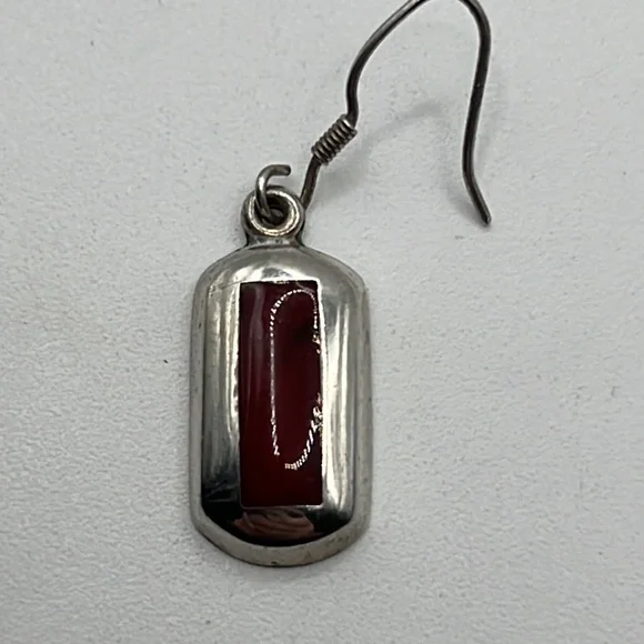 RED JASPER INLAY STERLING SILVER DANGLE EARRINGS - Picture 3 of 7